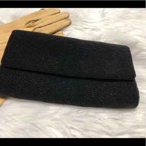Vintage Hand Beaded Black Clutch Purse